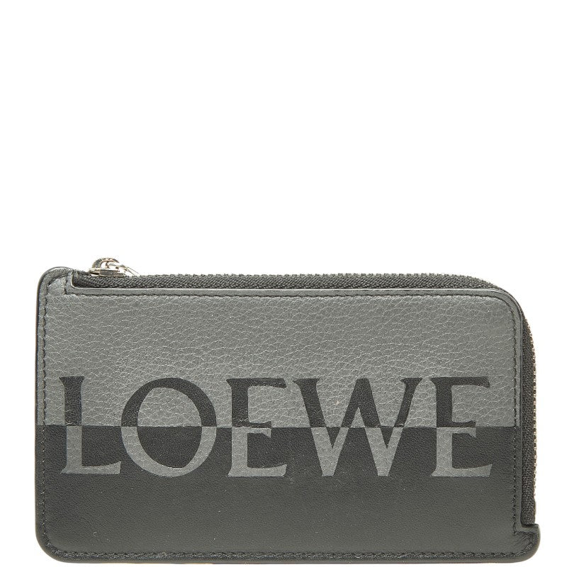 ロエベ ロゴ バイカラー フラグメントケース コインケース カードケース グレー ブラック レザー レディース LOEWE 【中古】