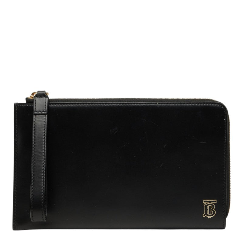 バーバリー TBロゴ パスポートケース ウォレット ポーチ 小銭入れ ブラック レザー レディース BURBERRY 中古