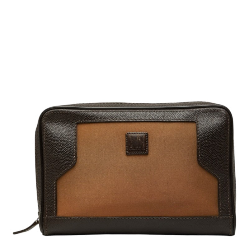 ダンヒル ロゴ セカンドバッグ クラッチバッグ ブラウン レザー キャンバス レディース Dunhill 中古