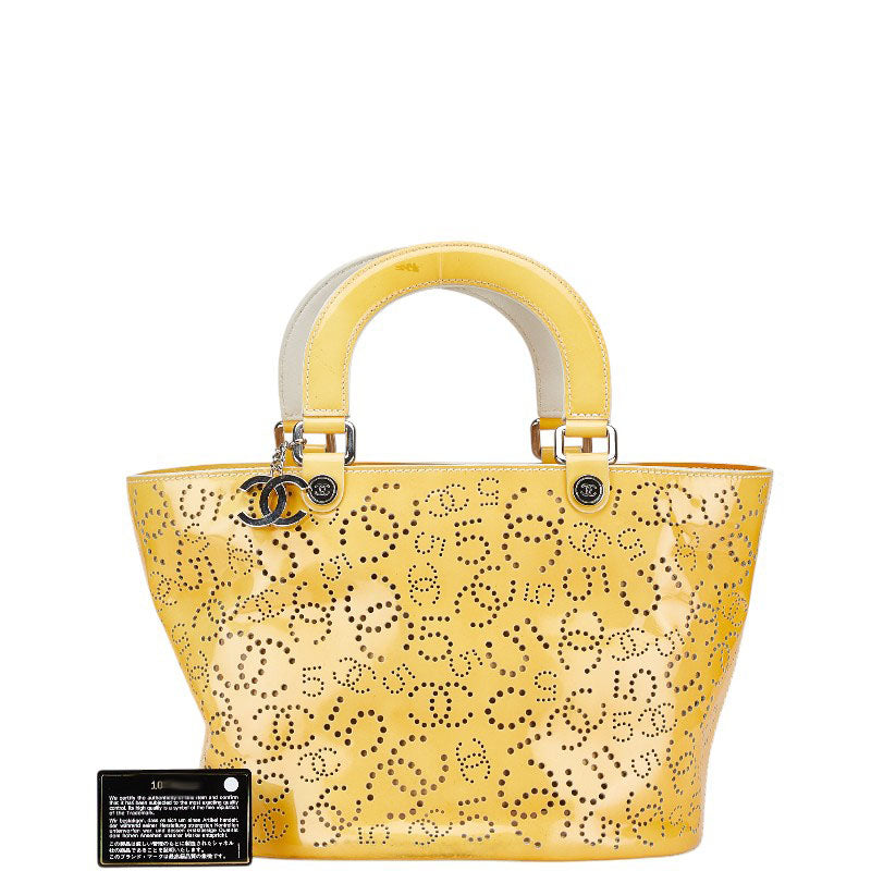 シャネル パンチング ココマーク NO5 ハンドバッグ トートバッグ イエロー パテントレザー レディース CHANEL 【中古】