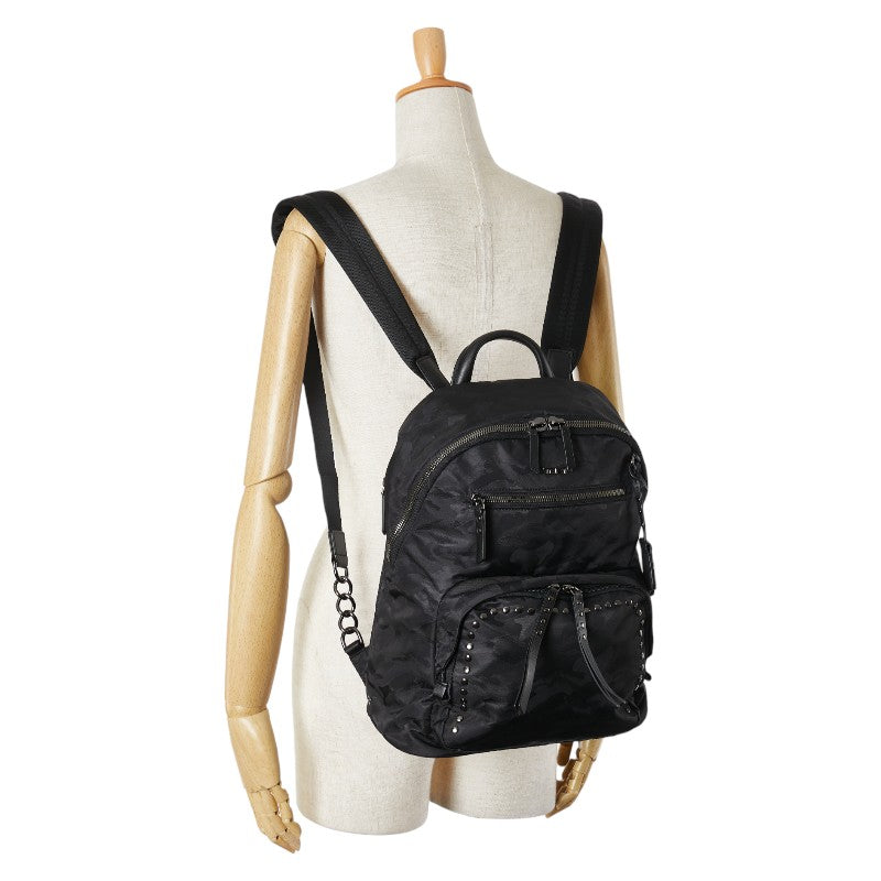 トゥミ スタッズ カモフラージュ 迷彩 リュック バックパック ブラック ナイロン レザー レディース TUMI 【中古】