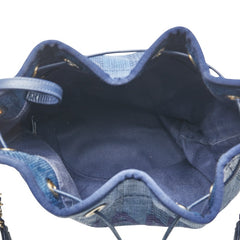 シャネル ドーヴィル チェーン ショルダーバッグ ブルー ネイビー ストロー レザー レディース CHANEL 【中古】