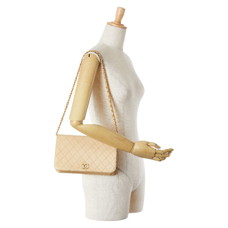 シャネル マトラッセ ココマーク プッシュロック チェーン ショルダーバッグ ベージュ ラムスキン レディース CHANEL 【中古】