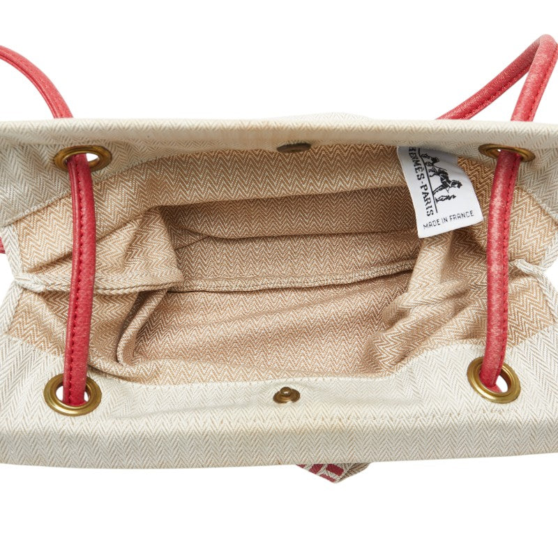 エルメス アリーヌPM ワンショルダーバッグ ベージュ レッド コットン レザー レディース HERMES 【中古】