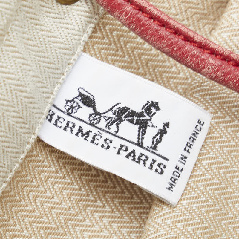 エルメス アリーヌPM ワンショルダーバッグ ベージュ レッド コットン レザー レディース HERMES 【中古】
