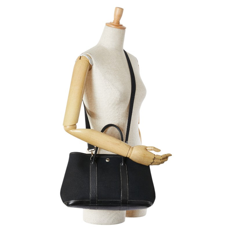 エルメス ガーデンパーティTPM ハンドバッグ ショルダーバッグ 2WAY ブラック トワルオフィシエ レザー レディース HERMES 【中古】