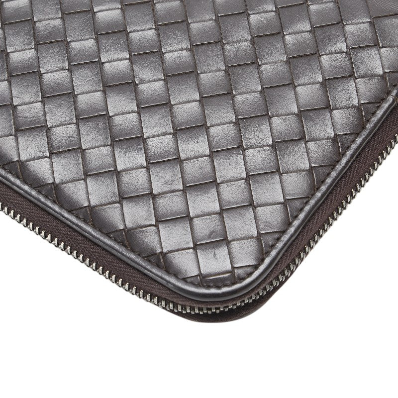 ボッテガヴェネタ イントレチャート ラウンドファスナー 長財布 トラベルウォレット ブラウン レザー メンズ BOTTEGAVENETA 【中古】