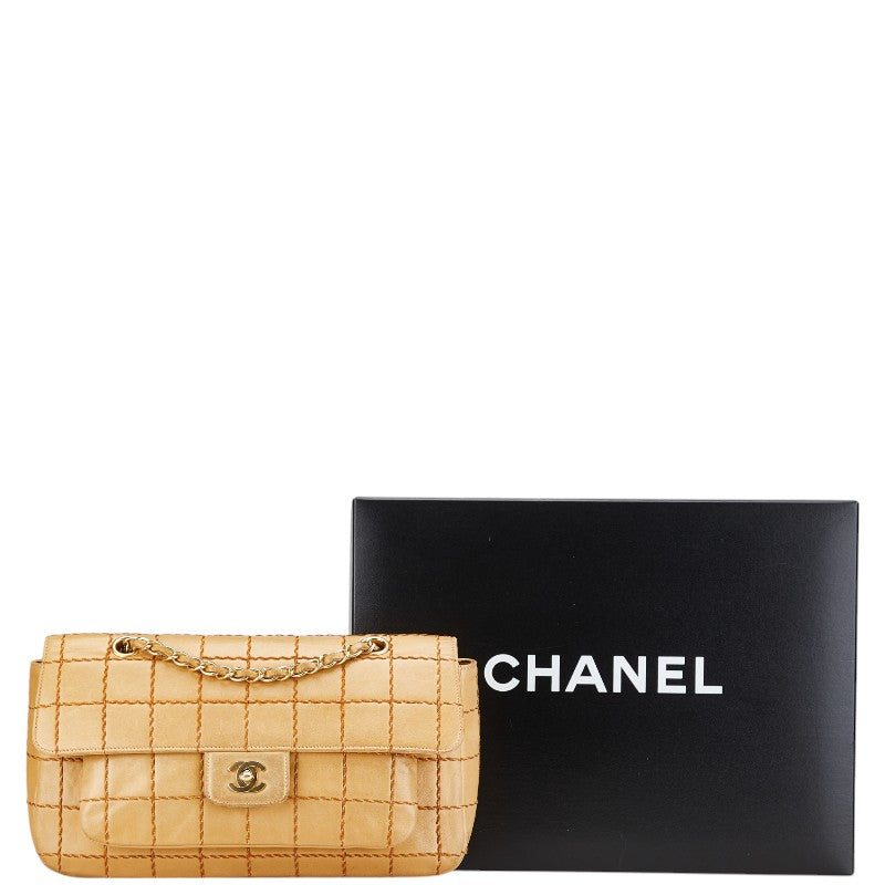 シャネル ワイルドステッチ チョコバー チェーン ショルダーバッグ ベージュ ラムスキン レディース CHANEL 【中古】