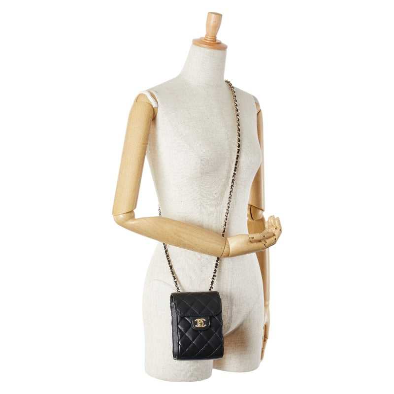 シャネル マトラッセ ココマーク 斜め掛け チェーン ショルダーバッグ ブラック ラムスキン レディース CHANEL 【中古】