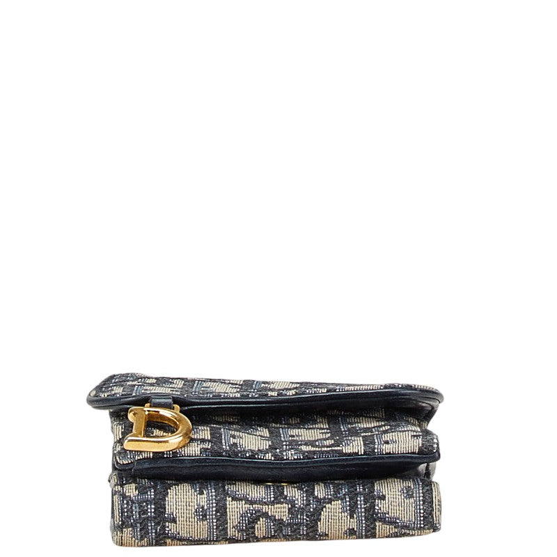 ディオール オブリーク サドル 三つ折り財布 ネイビー ベージュ キャンバス レザー レディース Dior 【中古】