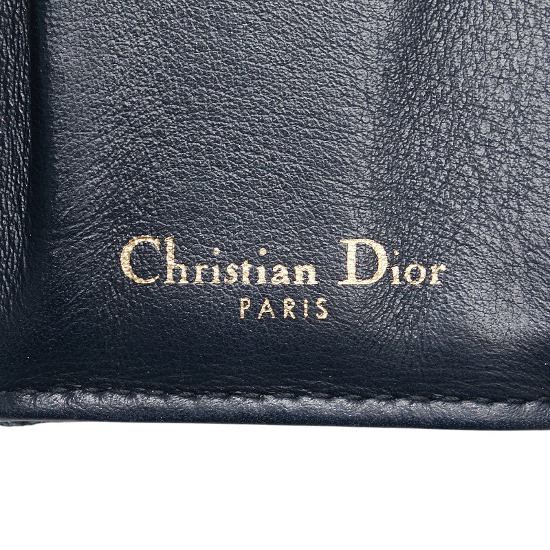 ディオール オブリーク サドル 三つ折り財布 ネイビー ベージュ キャンバス レザー レディース Dior 【中古】