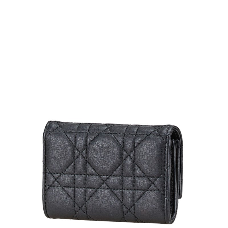 ディオール レディディオール カナージュ 二つ折り財布 ブラック レザー レディース Dior 【中古】