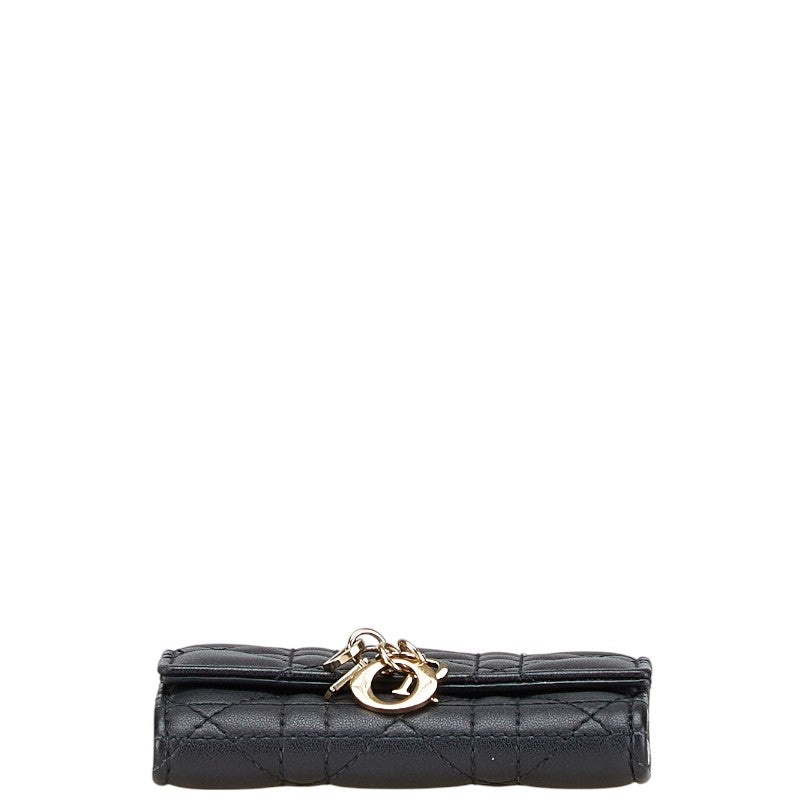 ディオール レディディオール カナージュ 二つ折り財布 ブラック レザー レディース Dior 【中古】