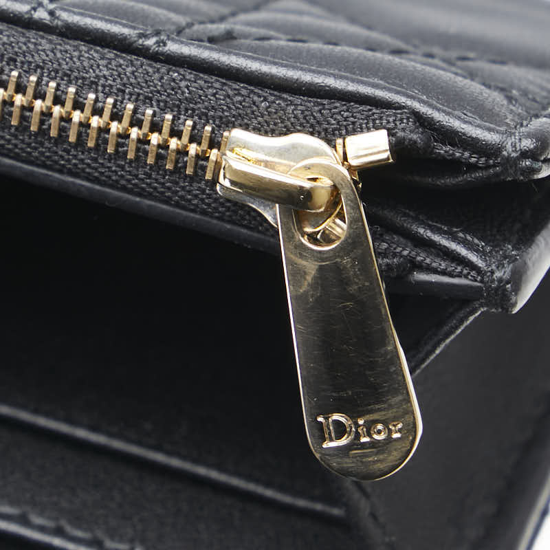 ディオール レディディオール カナージュ 二つ折り財布 ブラック レザー レディース Dior 【中古】