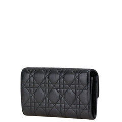 ディオール CDロゴ カナージュ 長財布 ブラック レザー レディース Dior 【中古】