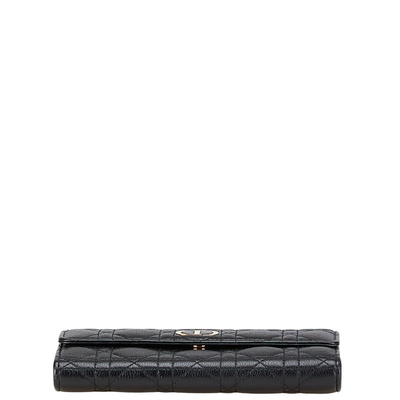 ディオール CDロゴ カナージュ 長財布 ブラック レザー レディース Dior 【中古】
