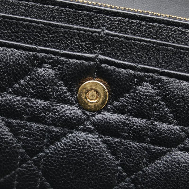 ディオール CDロゴ カナージュ 長財布 ブラック レザー レディース Dior 【中古】