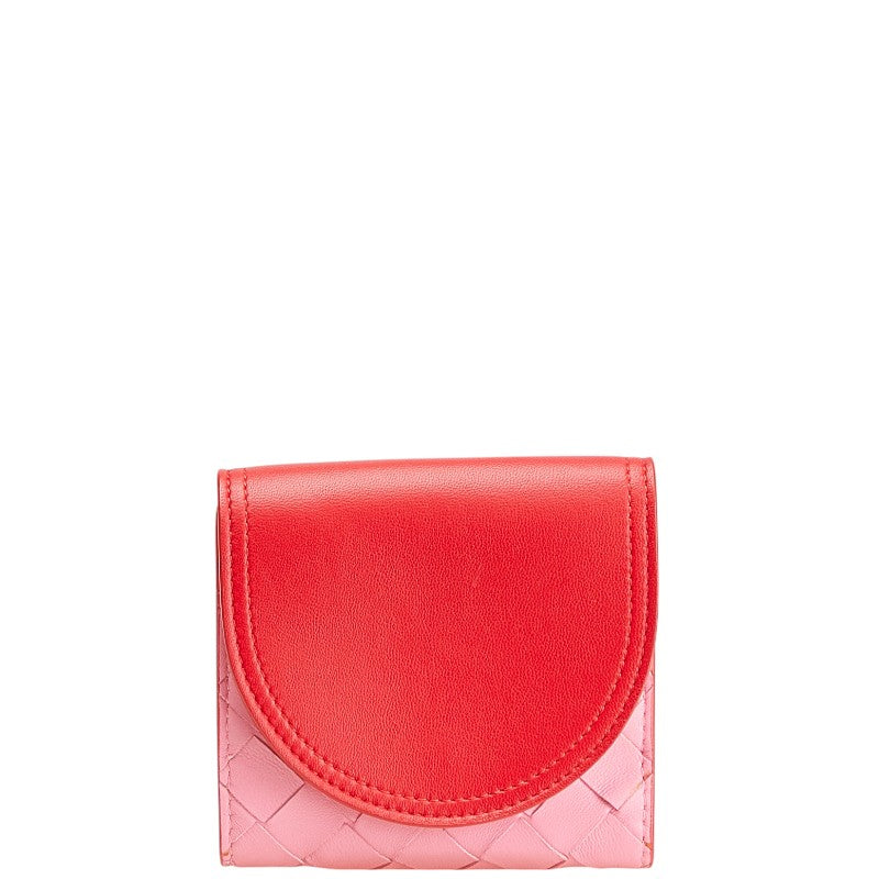 ボッテガヴェネタ イントレチャート 二つ折り財布 577841 ピンク レッド レザー レディース BOTTEGAVENETA 【中古】