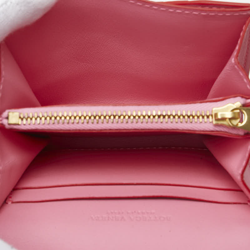 ボッテガヴェネタ イントレチャート 二つ折り財布 577841 ピンク レッド レザー レディース BOTTEGAVENETA 【中古】