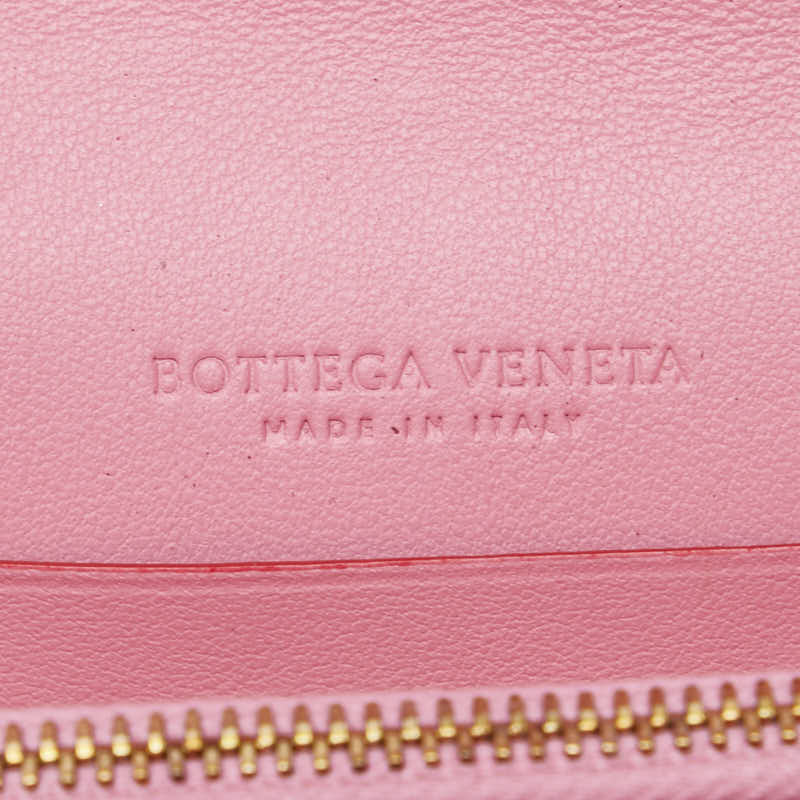 ボッテガヴェネタ イントレチャート 二つ折り財布 577841 ピンク レッド レザー レディース BOTTEGAVENETA 【中古】