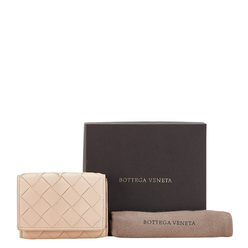 ボッテガヴェネタ イントレチャート 三つ折り財布 ベージュ ピンク レザー レディース BOTTEGAVENETA 【中古】