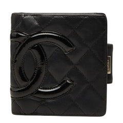 シャネル カンボン 二つ折り財布 ブラック レザー レディース CHANEL 中古