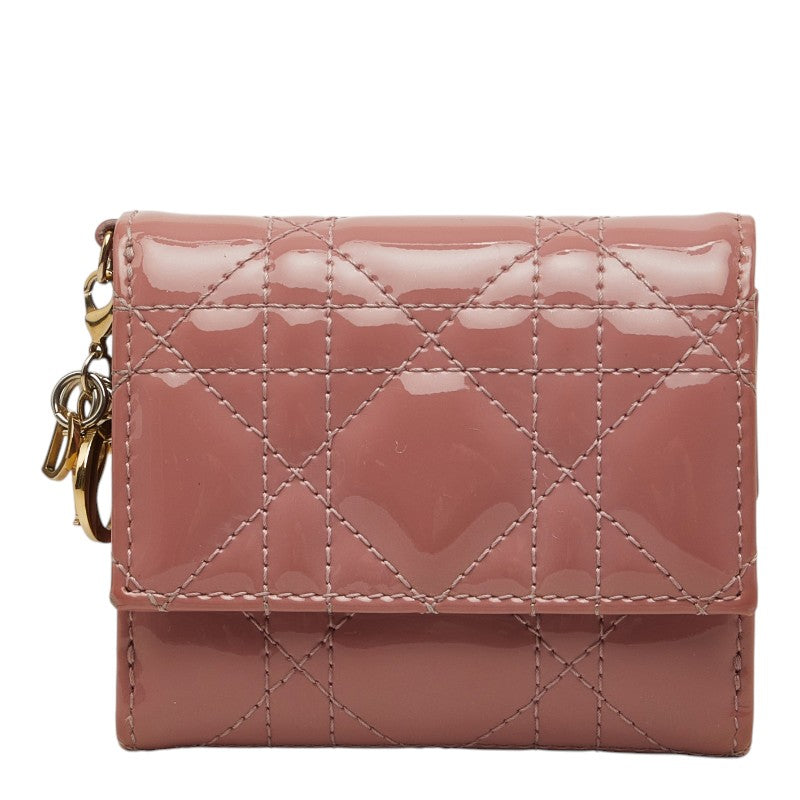 ディオール レディディオール ロータスウォレット 三つ折り財布 ピンク パテントレザー レディース Dior 中古
