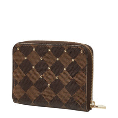ルイ ヴィトン ダミエ スタッズ ジッピーコインパース コインケース N60250 ブラウン ローズバレリーヌ PVC レディース LOUIS VUITTON 中古