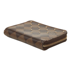 ルイ ヴィトン ダミエ スタッズ ジッピーコインパース コインケース N60250 ブラウン ローズバレリーヌ PVC レディース LOUIS VUITTON 中古