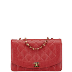 シャネル ダイアナ25 マトラッセ ココマーク チェーン ショルダーバッグ レッド キャビアスキン レディース CHANEL 【中古】