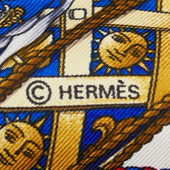 エルメス カレ90 タンブールの太鼓 LES TAMBOURS スカーフ ブルー ホワイト マルチカラー シルク レディース HERMES 【中古】