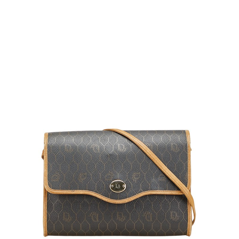 ディオール ハニカム 斜め掛け ショルダーバッグ ブラック ブラウン PVC レザー レディース Dior 【中古】