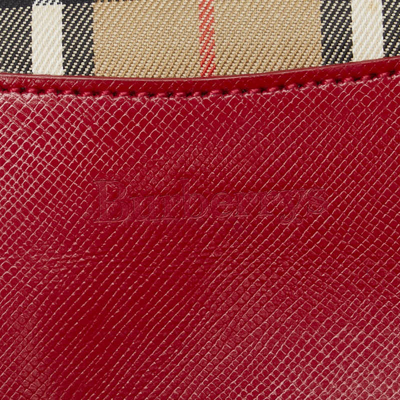 バーバリー ノバチェック シャドーホース トートバッグ ショルダーバッグ ベージュ レッド キャンバス レザー レディース BURBERRY 【中古】