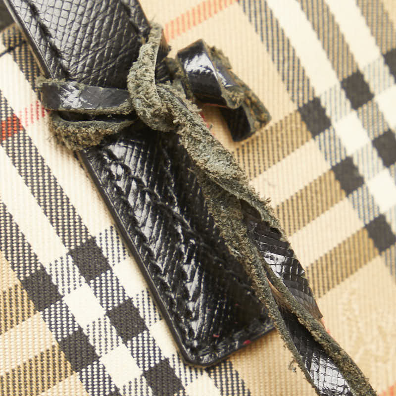 バーバリー ノバチェック シャドーホース ハンドバッグ ベージュ ブラック キャンバス レザー レディース BURBERRY 【中古】