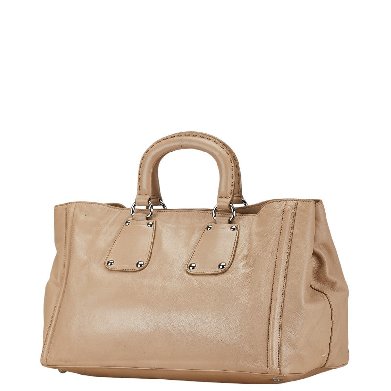 プラダ 三角ロゴプレート ハンドバッグ ベージュ レザー レディース PRADA 【中古】