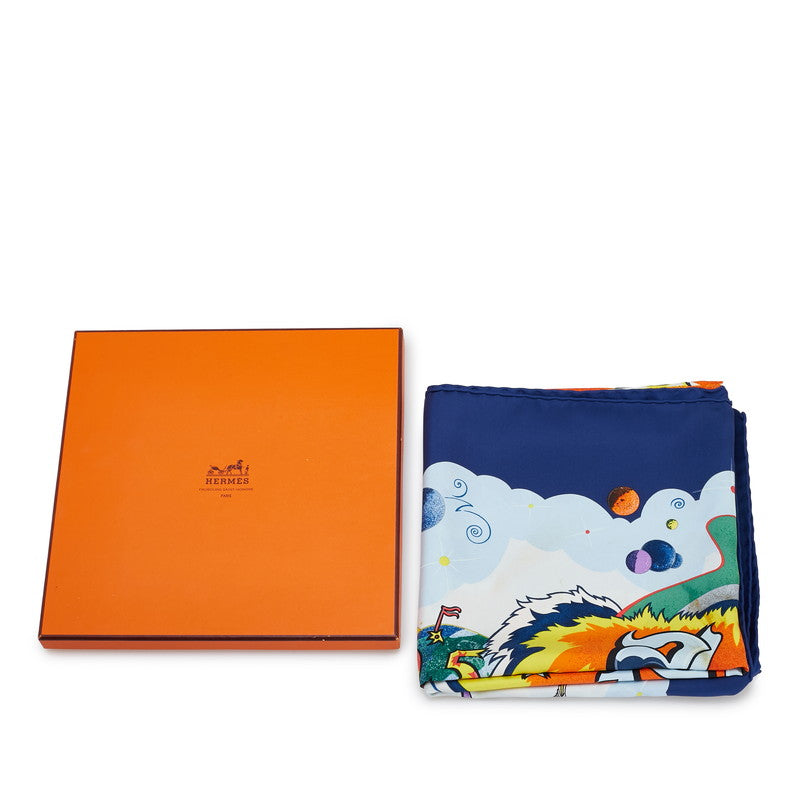 エルメス カレ90 THE ALFEE 25周年記念 AUBE LIBRE COMME L' ANGE 夜明け スカーフ ブルー マルチカラー シルク レディース HERMES 【中古】