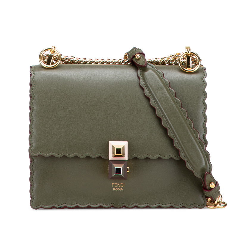 フェンディ キャナイ ミニ チェーン ショルダーバッグ 8M0381 カーキ パープル レザー レディース FENDI 【中古】