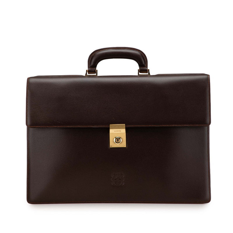 ロエベ アナグラム ブリーフケース ビジネスバッグ ブラウン レザー メンズ LOEWE 【中古】