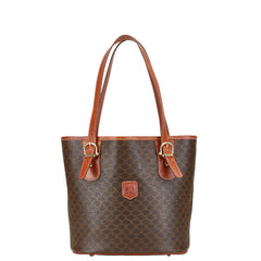 セリーヌ マカダム トートバッグ ハンドバッグ ブラウン PVC レザー レディース CELINE 【中古】
