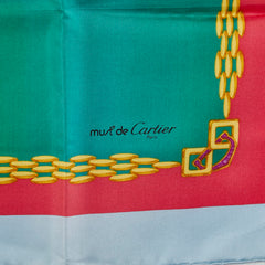 カルティエ ロゴ スカーフ レッド グリーン イエロー シルク レディース CARTIER 【中古】