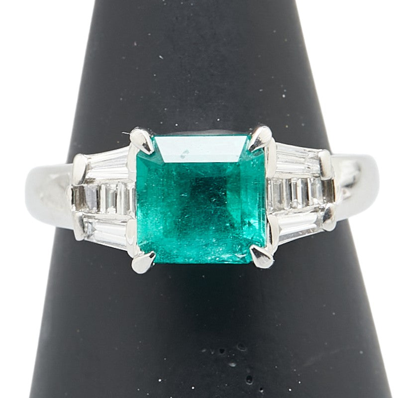 ノーブランド Pt900 プラチナ エメラルド1.73ct ダイヤモンド0.33ct スクエア リング 指輪 レディース no brand 12号 【中古】