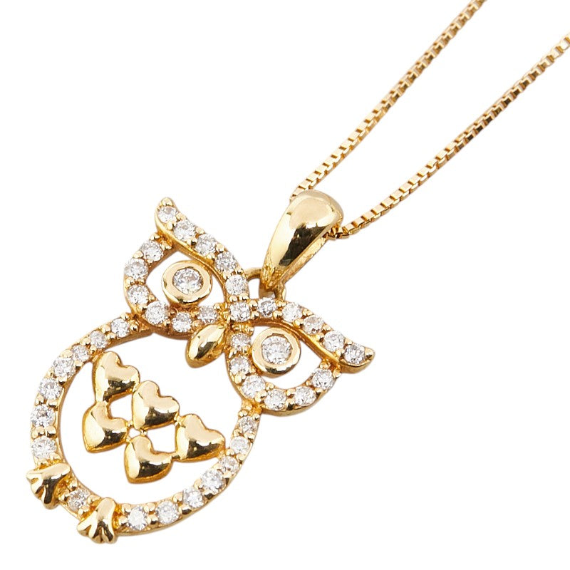 ノーブランド K18YG イエローゴールド ダイヤモンド0.25ct フクロウ モチーフ ペンダントネックレス レディース no brand 【中古】