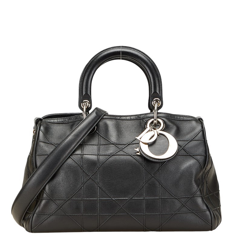 ディオール カナージュ グランヴィル ハンドバッグ ショルダーバッグ 2WAY ブラック レザー レディース Dior 【中古】