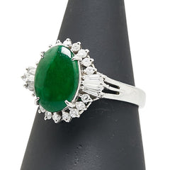 ノーブランド グリーン Pt900 プラチナ 翡翠 ダイヤ0.43ct リング 指輪 レディース no brand 13.5号 【中古】