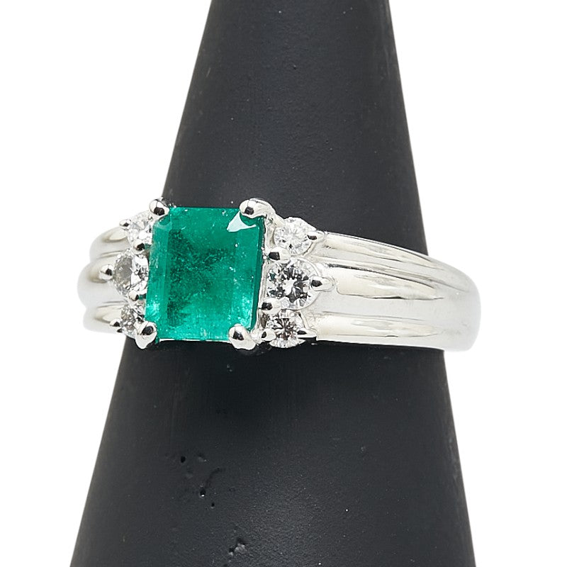 ノーブランド グリーン Pt950 プラチナ エメラルド1.08ct ダイヤ0.28ct リング 指輪 レディース no brand 12号 【中古】