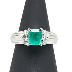 ノーブランド グリーン Pt950 プラチナ エメラルド1.08ct ダイヤ0.28ct リング 指輪 レディース no brand 12号 【中古】