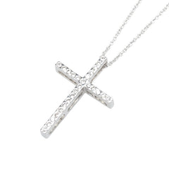 K18WG ホワイトゴールド ダイヤ0.18ct Petitreve プチレーヴ クロス 十字架 モチーフ ネックレス レディース 【中古】
