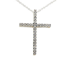 K18WG ホワイトゴールド ダイヤ0.18ct Petitreve プチレーヴ クロス 十字架 モチーフ ネックレス レディース 【中古】