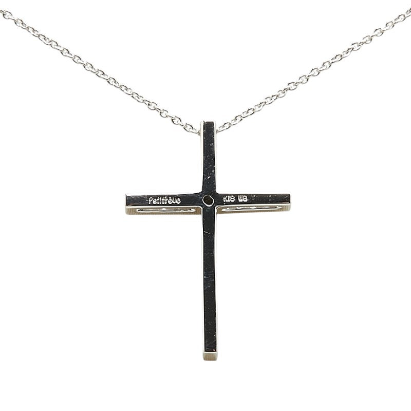 K18WG ホワイトゴールド ダイヤ0.18ct Petitreve プチレーヴ クロス 十字架 モチーフ ネックレス レディース 【中古】