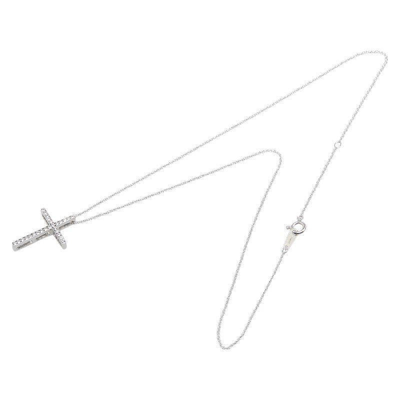 K18WG ホワイトゴールド ダイヤ0.18ct Petitreve プチレーヴ クロス 十字架 モチーフ ネックレス レディース 【中古】